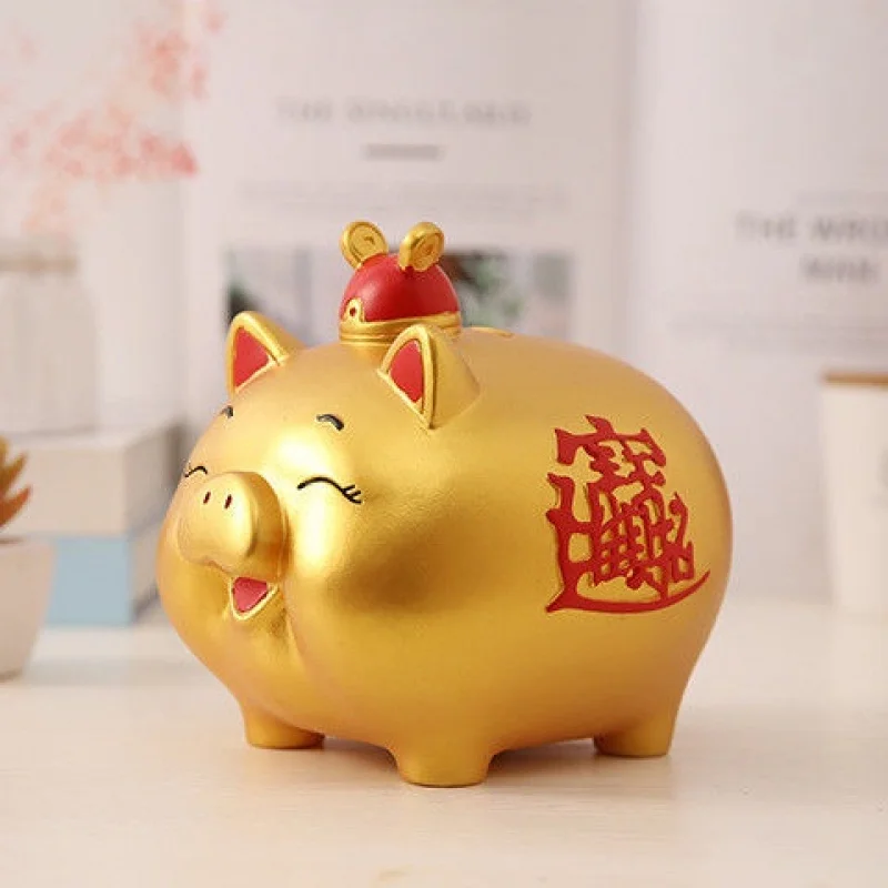 [Piggy Bank] cartoon golden pig shaped plastic piggy bank creative for children