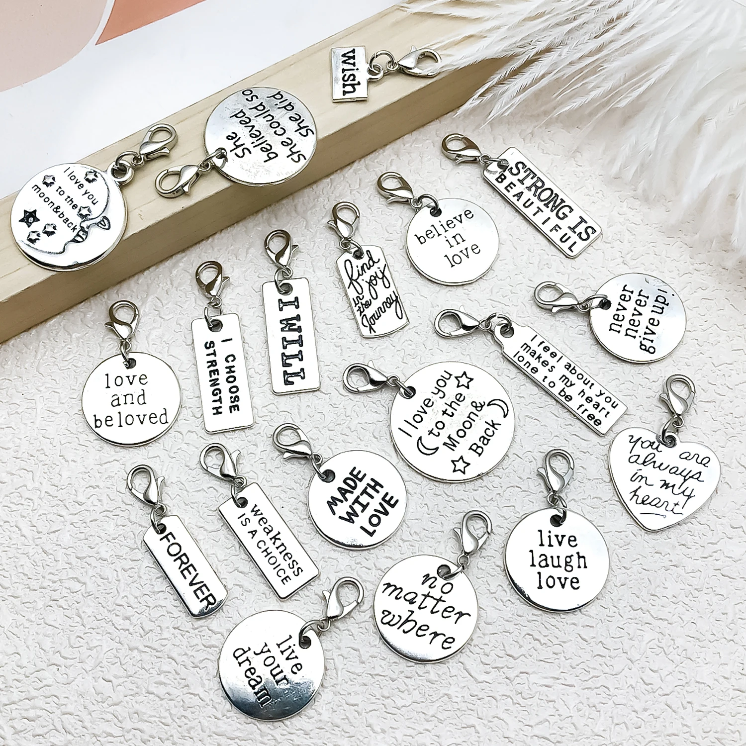 21pcs Alloy Ancient Silvery lobster buckle letter listing Jewelry Making DIY Earrings Charms for Jewelry Bracelets Necklace