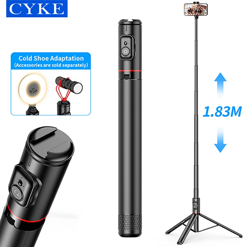 

CYKE 1.83m aluminum alloy ultra-long rod integrated hidden design wireless remote control mobile phone selfie stick tripod C10