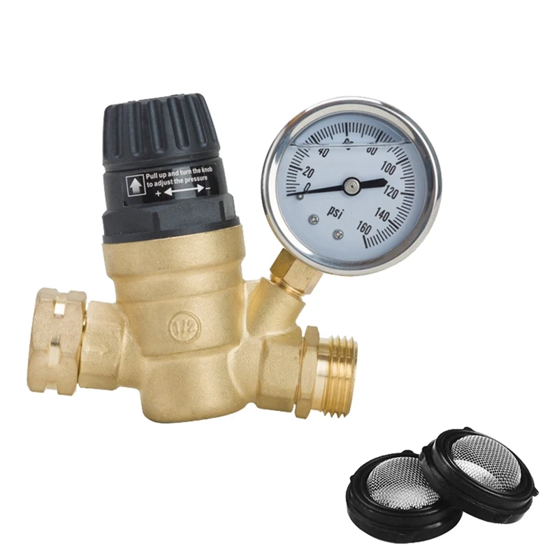 

RV Water Pressure Regulator Adjustable Handle With Gauge For RV Campervan Travel Trailer Upgrade Water Pressure Reducer
