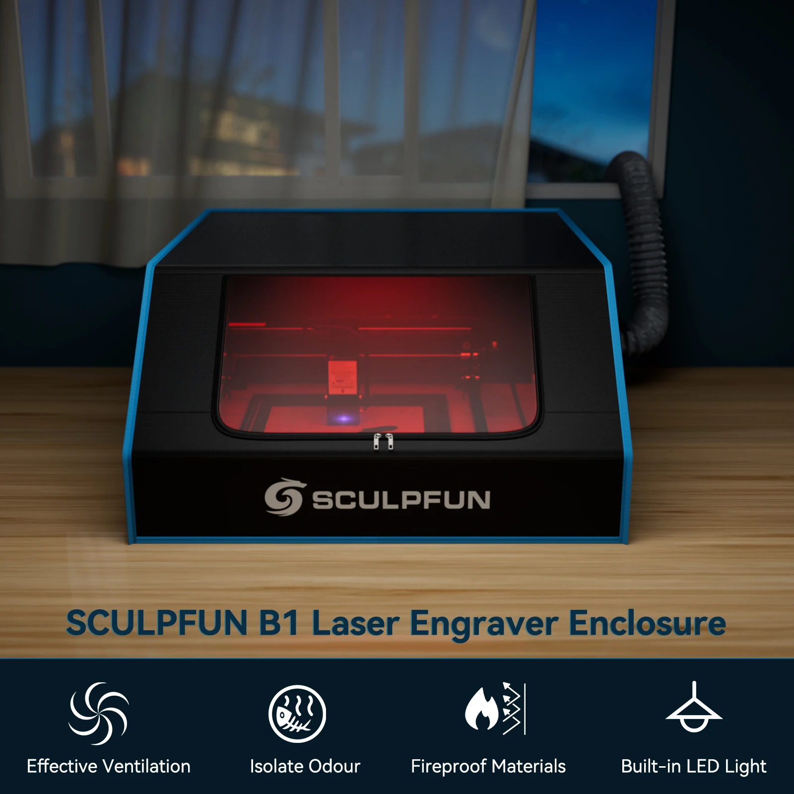 SCULPFUN B1 Laser Engraver Enclosure Smokeproof Fireproof Protective Cover with Powerful Suction Fan For S9 S10 S30 Series