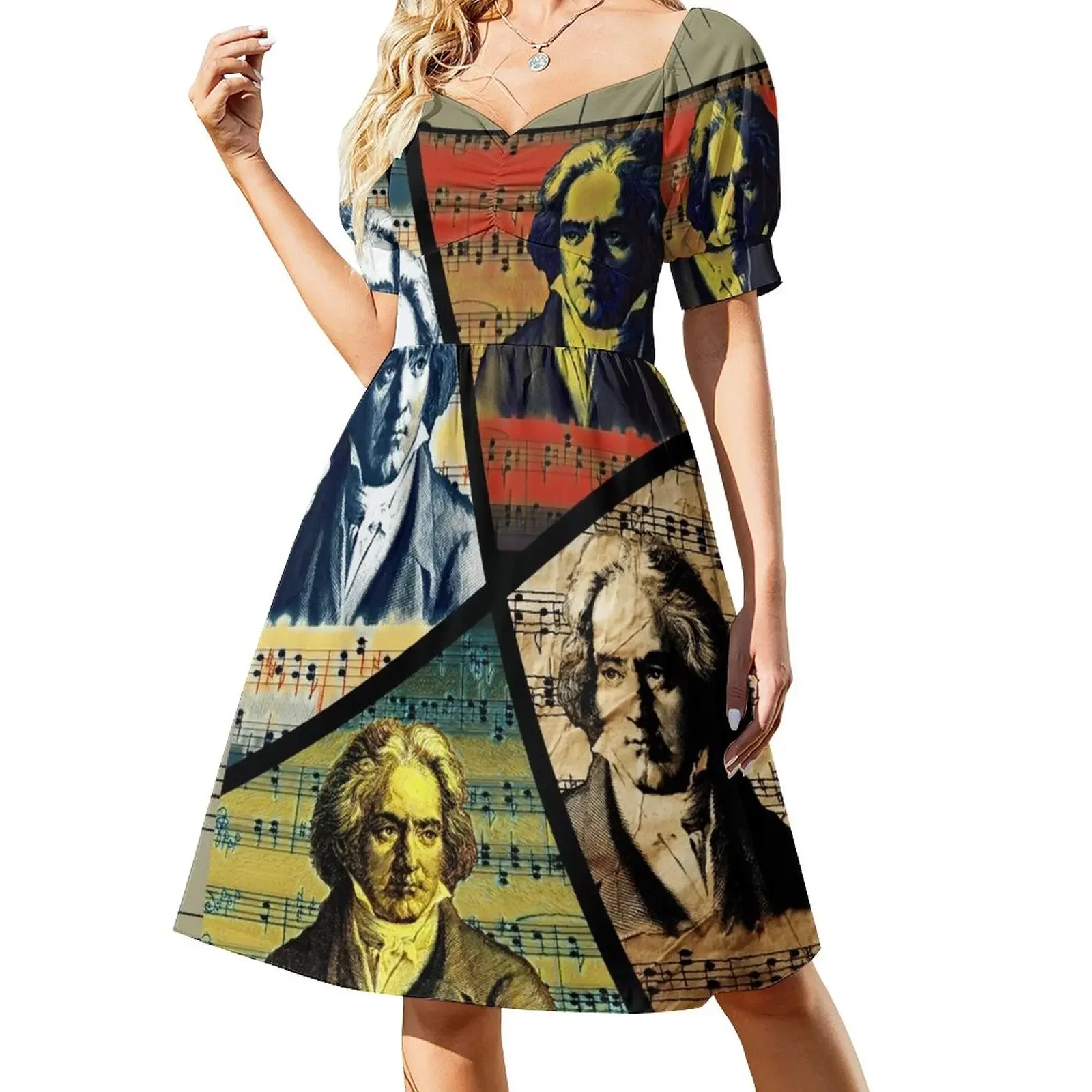 Ludwig Van Beethoven Painting Collage Short-Sleeved Dress Women's long dress prom dress elegant