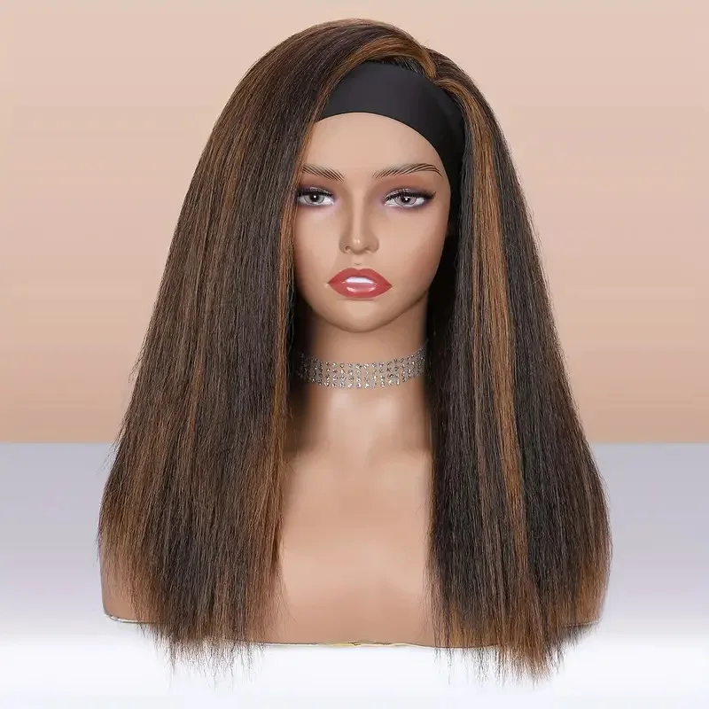 Synthetic Yaki Texture Wig for Women, Afro Black Fluffy Middle/Side Part, Heat Resistant Fiber Cosplay Daily Party Hair