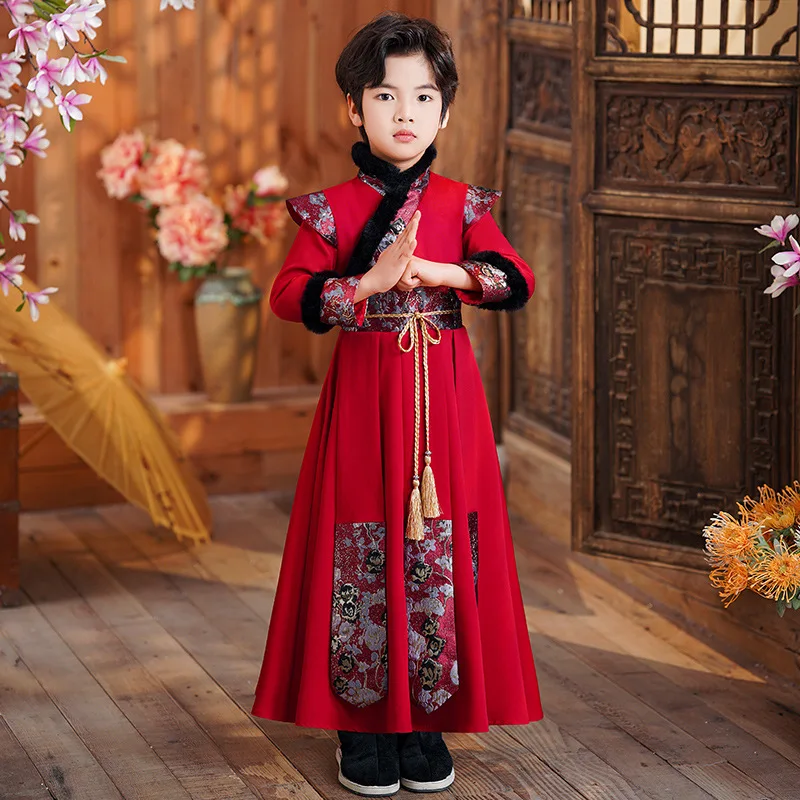 Boys Winter Hanfu Stage Outfit Chinese Dress Baby Boy New Year Tang Suit Children Ancient Chinese Traditional Costume For Kids