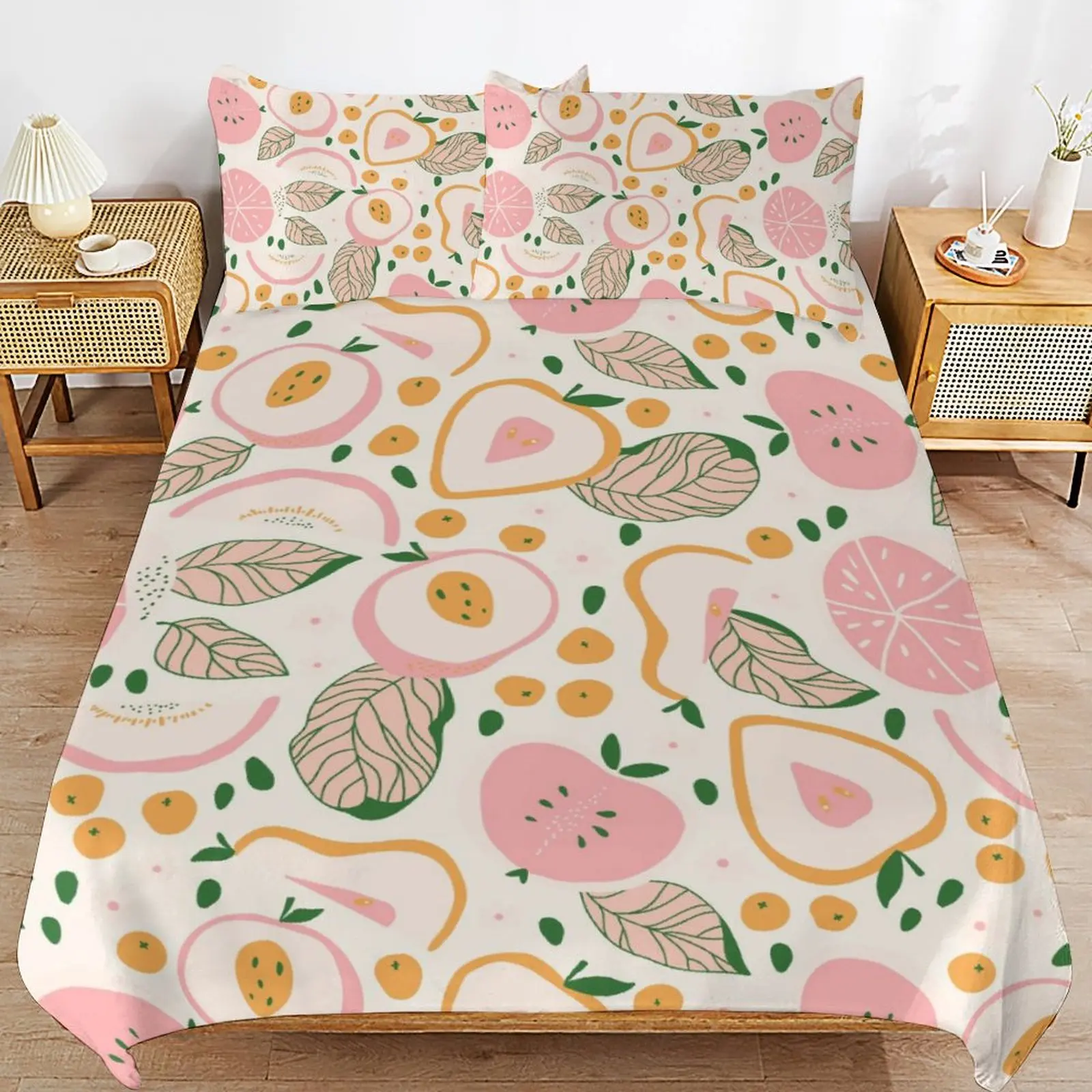 

Ins - Style Fruit Printed Bedding Set, Thickened Skin - Friendly Brushed Fabric, Duvet Cover + 2 Pillowcases, Perfect for Cozy B