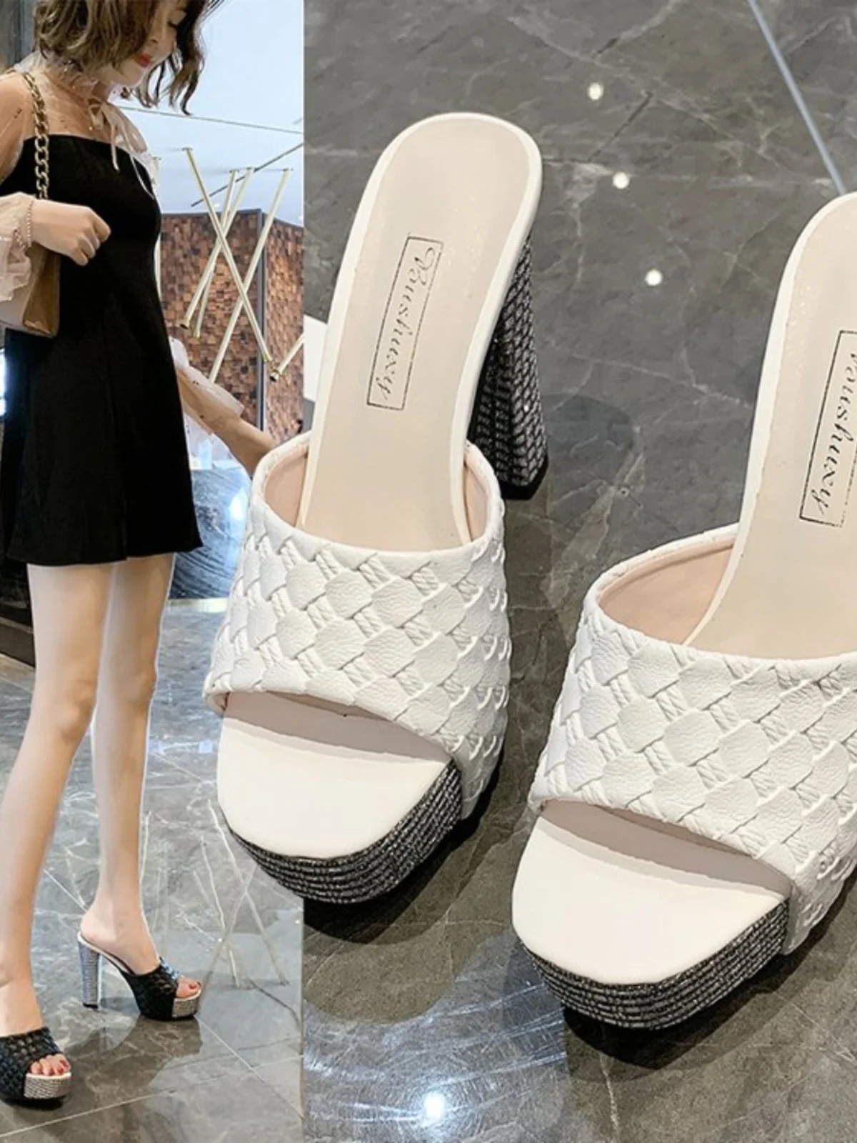 Fashionable Waterproof Platform High Heel Slippers for Women Summer Open Toe Thick Heel Korean Style Versatile Casual Shoes