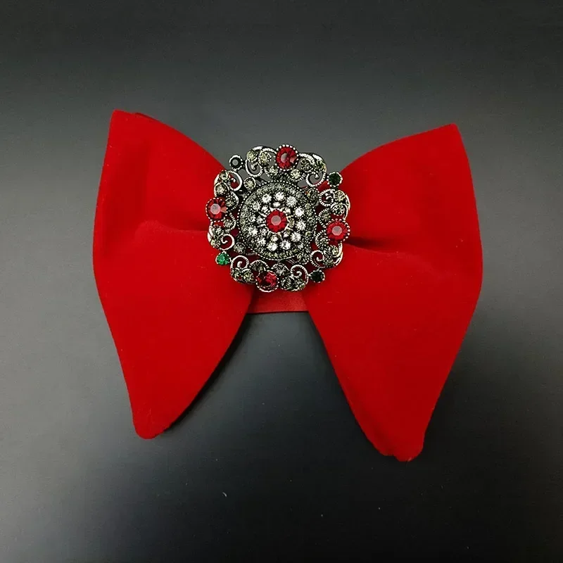 Retro Velvet BowTies Original Design Handmade Rhinestone Tie Men's Business Banquet Wedding Suit Shirt Accessories Collar Flower