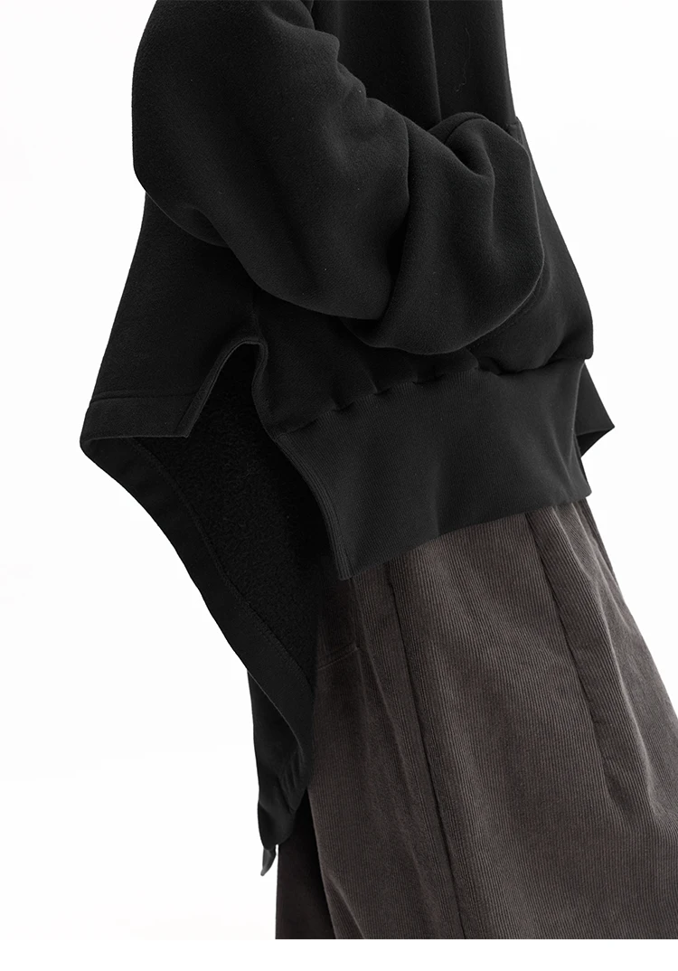 Irregular Sweatshirt~ Black Hooded Sweatshirt Women's Jacket, All-Cotton, Loose Fit, Casual, Slimming, New Autumn Style