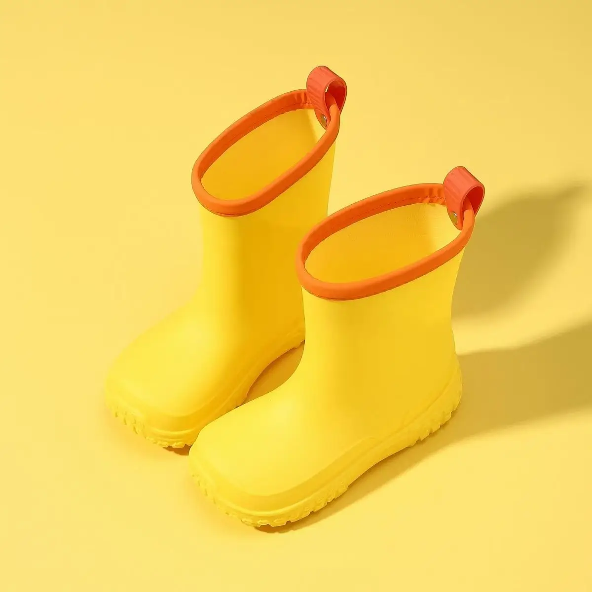 2026 New Children's Flat Sole Candy Color Rain Boots Boys And Girls Soft sole Round Toe slip On Little Kids High Top Rain Shoes