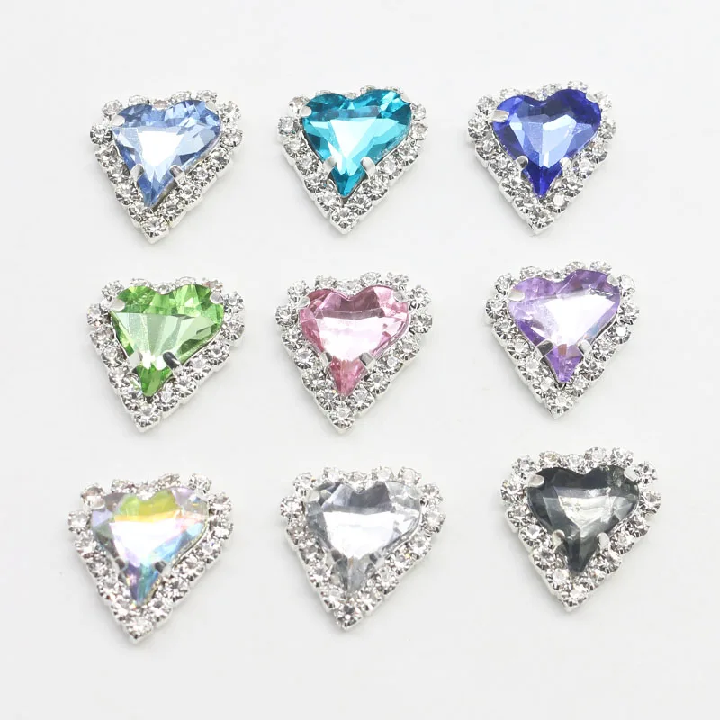 New 4-hole 18mm Skewed Love Rhinestone Button Inlaid With Multi-Color Crystal Glass Decorative Clothing Sewing Accessories