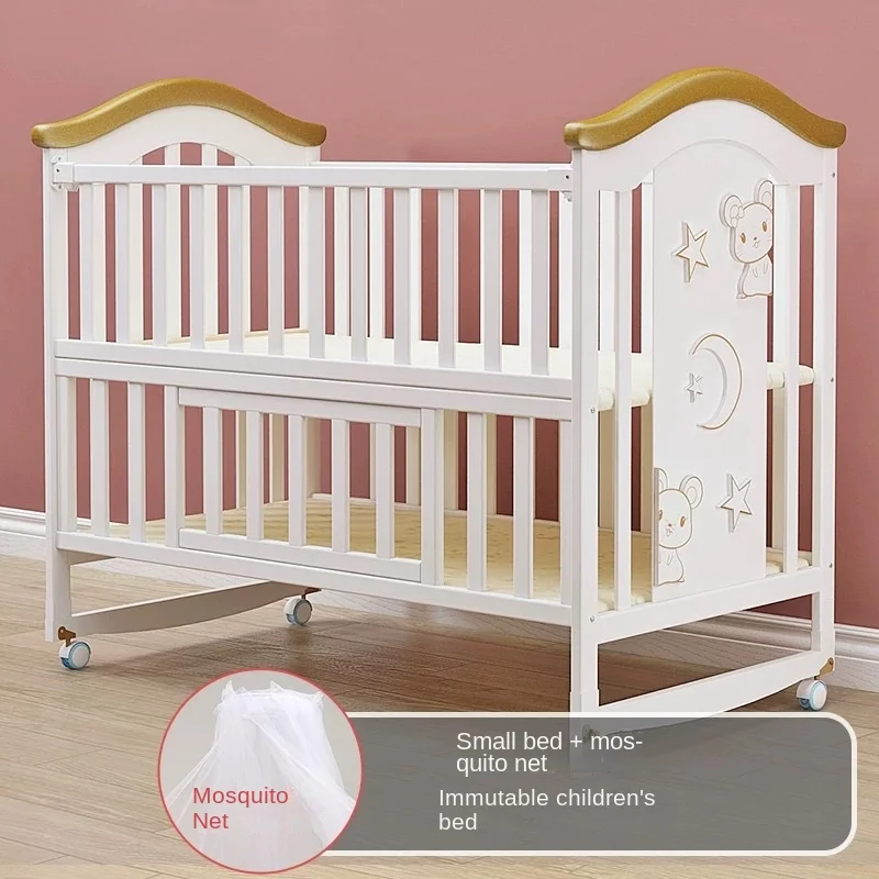 Baby crib European style solid wood extended splicing large bed multifunctional baby bb baby crib cradle newborn movable