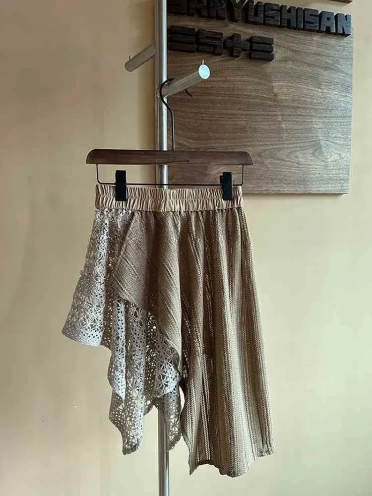 

Винтажные вязаные короткие юбки с вырезами, новинка лета 2021, юбка трапециевидной формы для женщин Y2k с высокой талией, нерегулярная Faldas Mujer