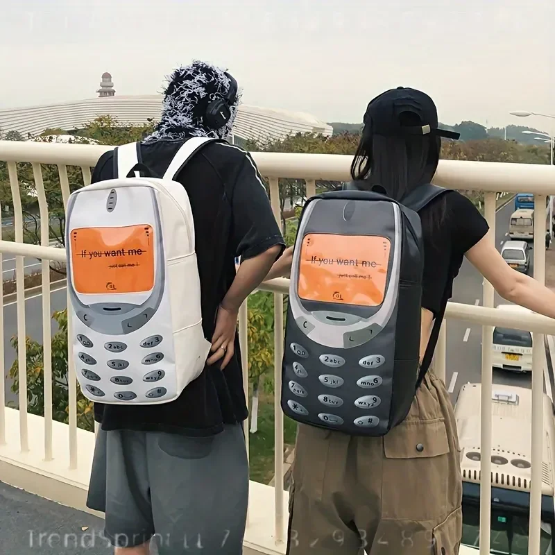 Women's Creative Large Capacity Backpack with Funny Phone Print Fashion Trendy Couple Bag