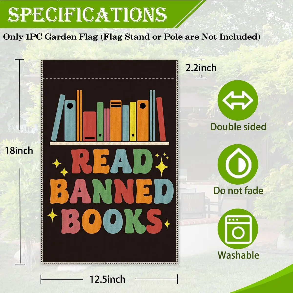 Hafhue Read Banned Books Welcome Garden Flag, Yard Outdoor Farmhouse Decorations 12x18 In Waterproof Double Sided Printing, Funn