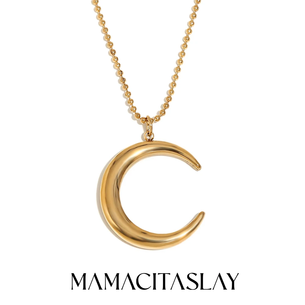 MamacitaSlay Elegant Moon Pendant Thin Beaded Chain necklace Waterproof stainless steel women's jewelry women's neck chain