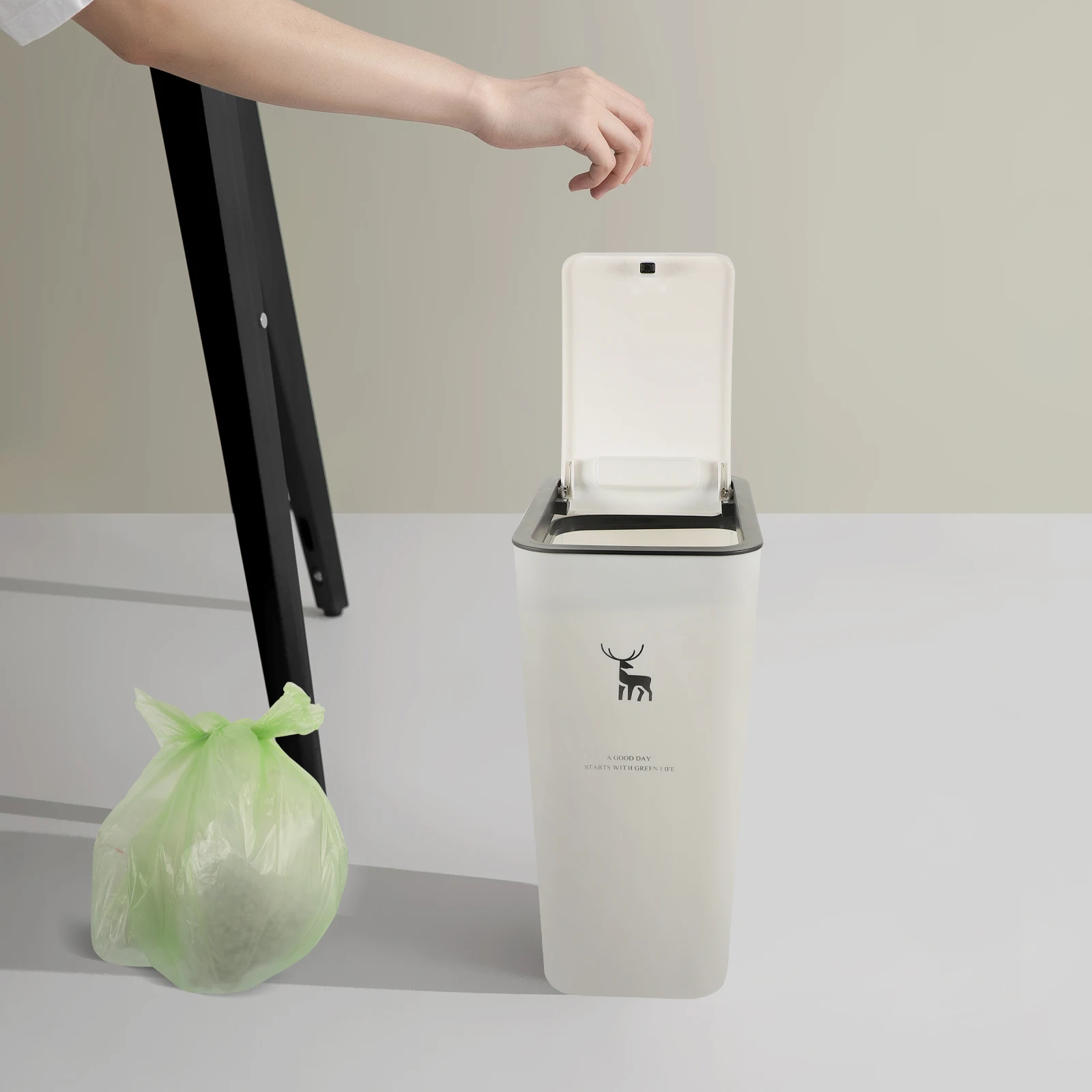 

1pc Press Trash 10L White Deer Lid Kitchen Bathroom Narrow Bin Waste Storage Narrow Place Trash Bin Container Slim Household