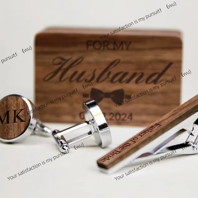 Personalized engraved cuffs, tie clip set, storage box, magnetic suction ceremonial wooden box.