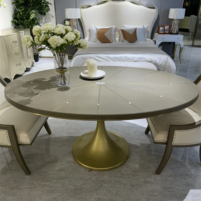 Sena Light solid wood oval dining table and chair combination: Shell-inlaid copper strip stitching high-end dining table