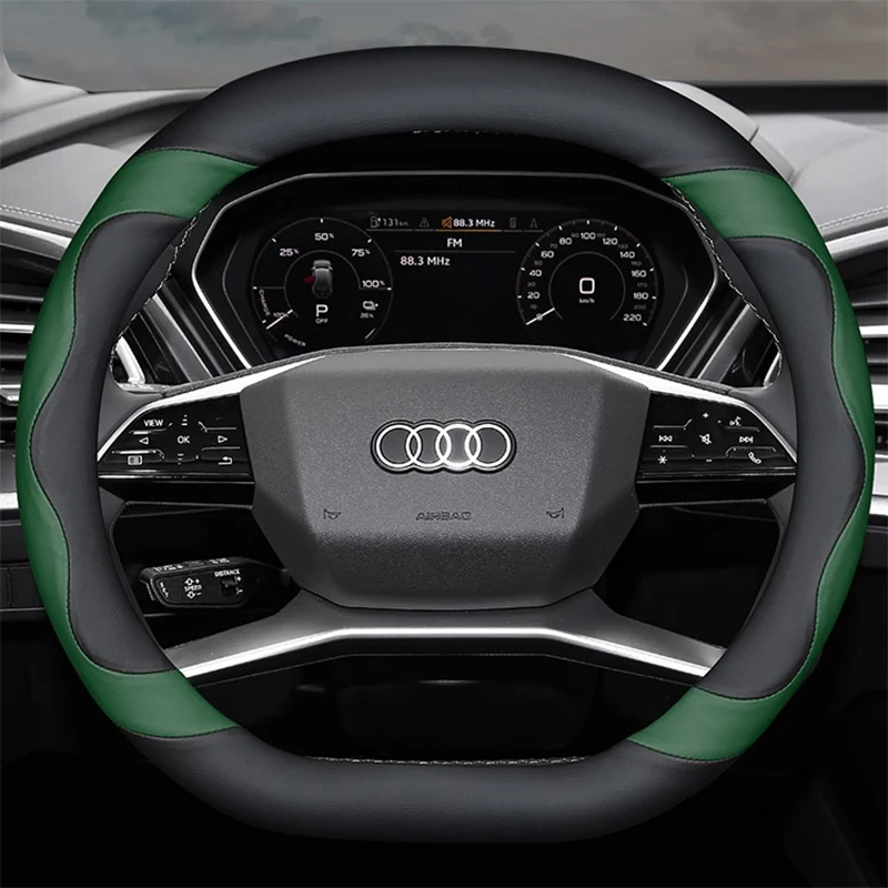 Steering Wheel Cover for Audi Q4 E-tron Q5 E-tron Double D-type High Quality Car Accessories Genuine Leather Non-slip Sweatproof