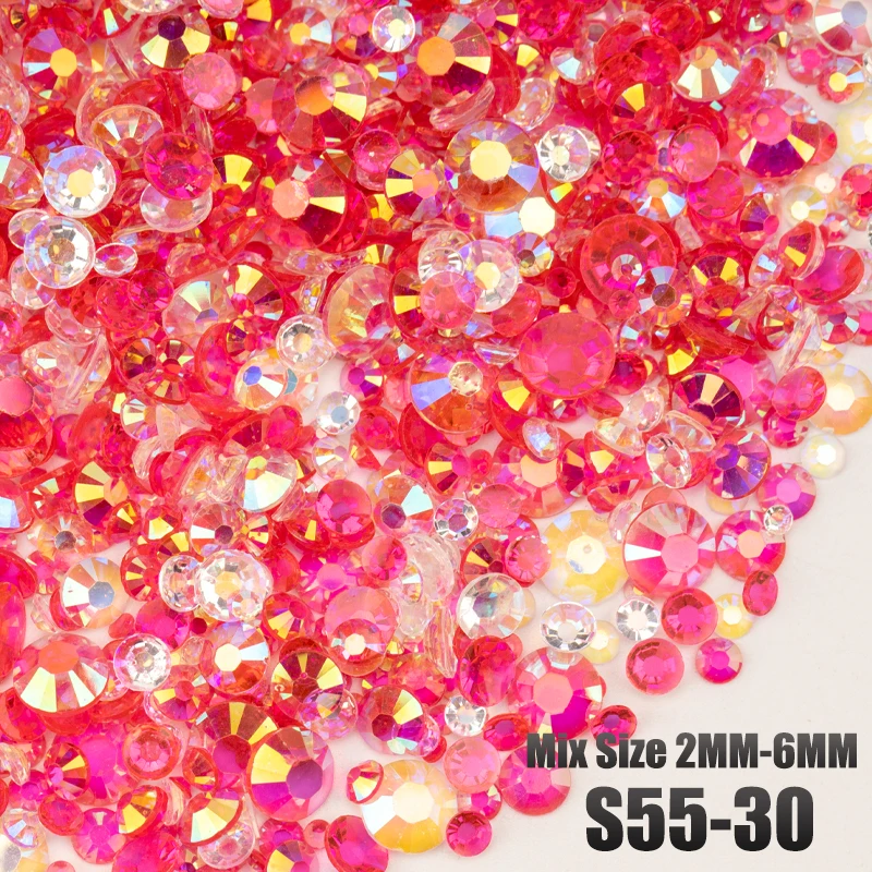 VDD 30/100g Neue Mischgröße 2-6mm Harz-Strasssteine Kristallfarbe AB Flache Rückseite für DIY-Bastelarbeiten, Nagelkunst-Dekorationen, Großhandel – Detail 35