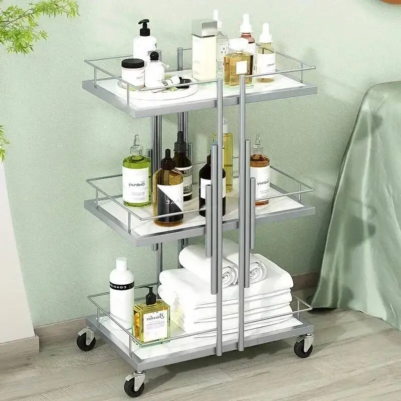 

Iron Salon Trolleys Nordic Salon Modern Furniture Multi-functional Auxiliary Cart with Wheels Multi-layer Storage Tool Carts