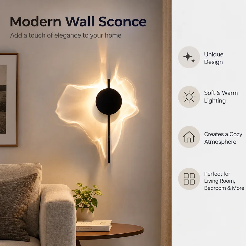 Wall Sconce Ripple Light Rotating Water Wave Effect Stainless Steel Minimalist Ambient Fixture for Bedroom Hallway Entryway Lamp