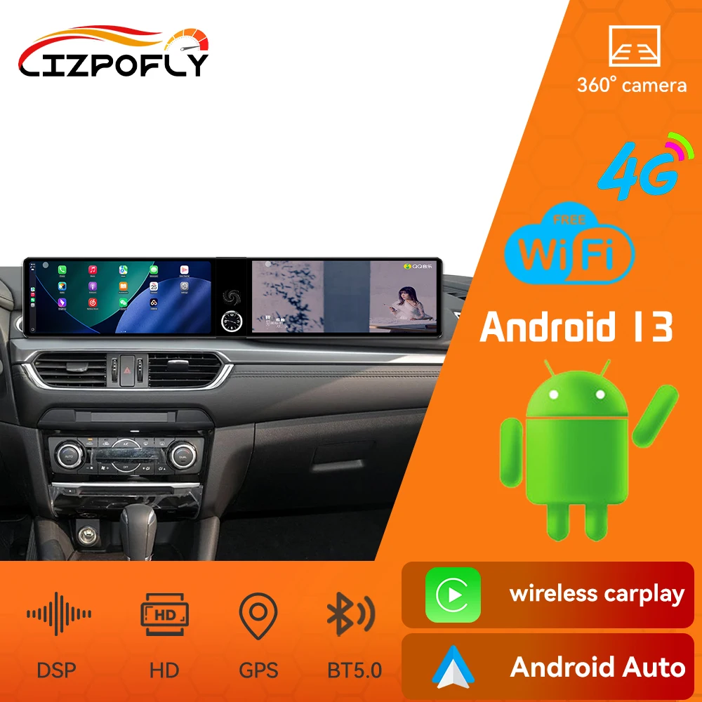 

Автомобильный радиоприемник с двойным экраном 12,3 дюйма для Mazda Atenza 2017-2019 Android CarPlay, мультимедийный видеоплеер, автомобильный GPS-навигатор, стерео 4G