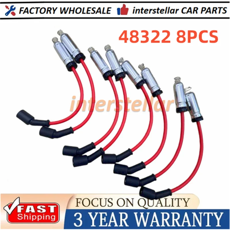 NEW 8PCS Ignition Spark Plug Wire Kit Set Cable 48322 48322R 9748RR For Chevrolet Silverado Tahoe GMC Savana Sierra Hummer H2 H3