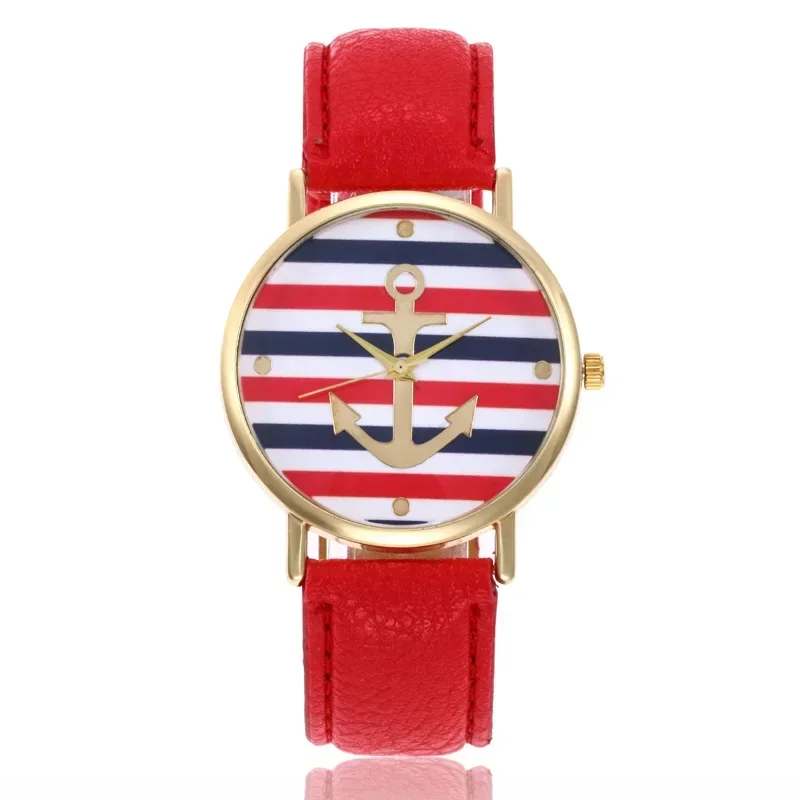 Fashion Boat Anchor Watch Women Leather Quartz Watches Geneva Stripe Casual Woman Watches Female Clock Relogio Feminino