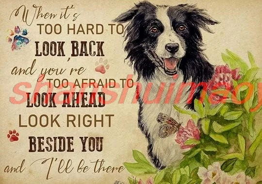 Metal Sign Border Collie When It's Too Hard to Look Back Retro Sign Vintage Aluminum Tin Sign For Home Office Cafe Bar SHUI