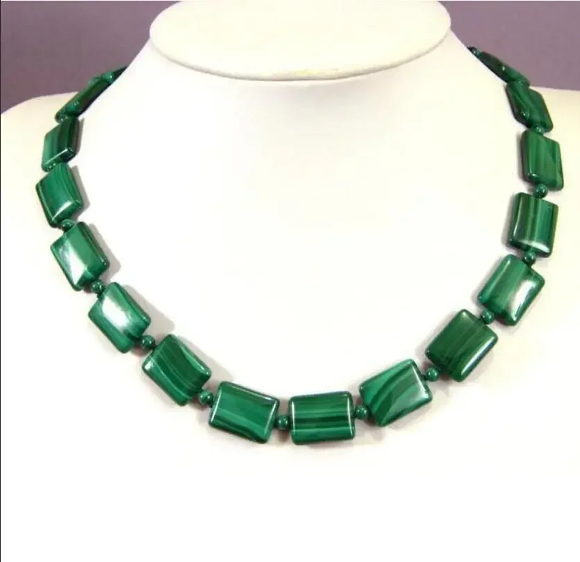 New 13x18mm Oblong green malachite necklace vintage 18inch