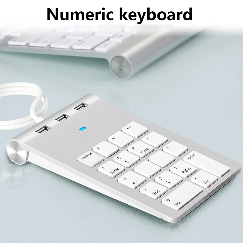 Teclado Numérico Multifuncional, MiniKeypad Universal, Computador com Fio, 3 USB 2.0 Port HUB, Adequado para Financeiro Q-A Caixa Caixa