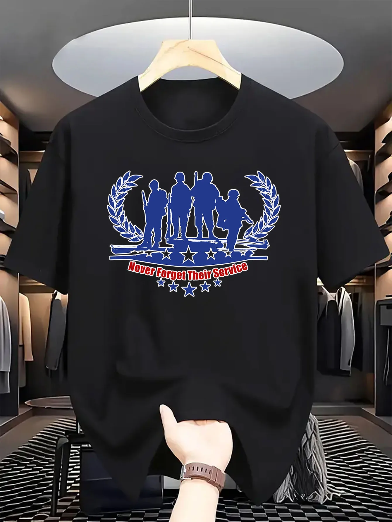 

Мужская футболка Never Forget Their Service из чистого хлопка, дышащая с рисунком силуэта солдата, повседневная одежда для путешествий