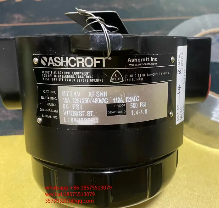 Interruptor de presión para ASHCROFT B724V XFSNH, 60psi, nuevo, 1 pieza