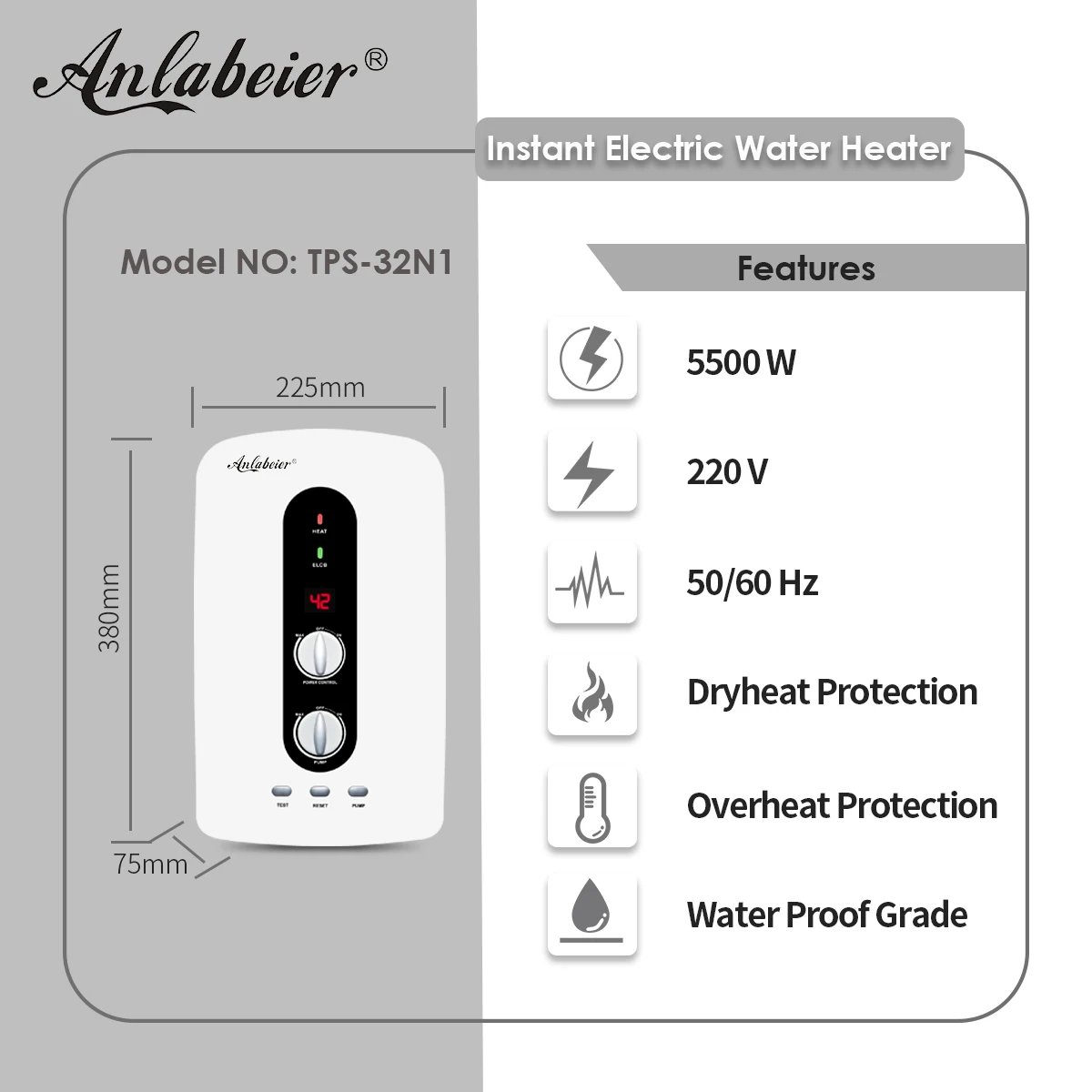 ベストセラーの電気タンクレス給湯器（シャワーおよび業務用）