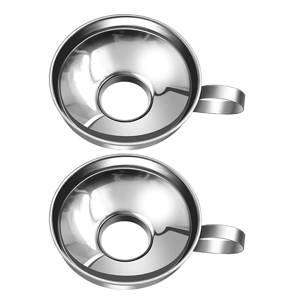 2 PCS Wide Mouth Funnel Salad Dressing Sauce Kitchen Hopper Liquid Stainless Steel Silver Home Use Filter