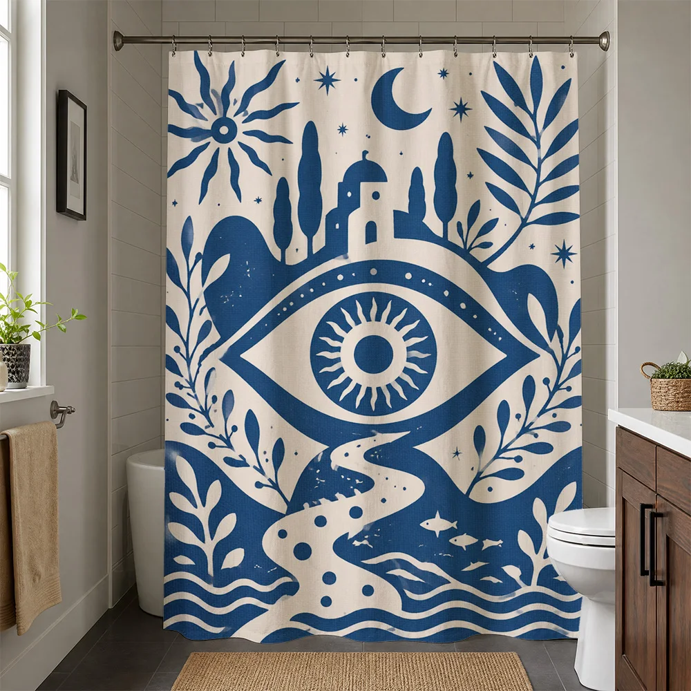 Boho Eye of Providence Bathroom Shower Curtain Nautical Celestial Moon Sun Tropical Art Home Decor