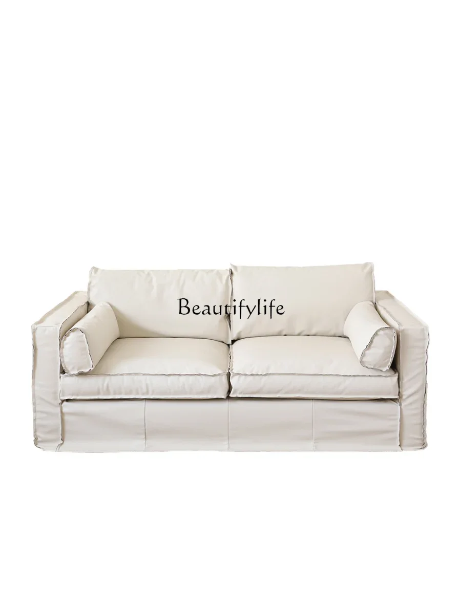 FGItalian minimalist first-layer cowhide living room single and double three or four people straight row cream leather sofa