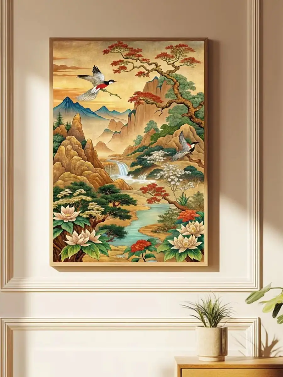 1 Stück 40x60cm/15,7x23,6 Zoll, 11Ct/14Ct Kreuzstich-Set, DIY Valentinstagsgeschenk, Stickerei-Set für Festivals, Chinesische Landschaft mit B – Detail 1