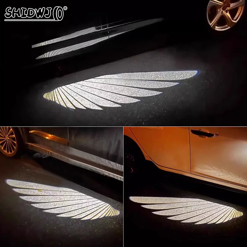 1/2Pcs Car Angel Wings Wireless Car Door Car Atmosphere Lighting Shadow Projector Lamp LED Decorative Light Cars Accessories