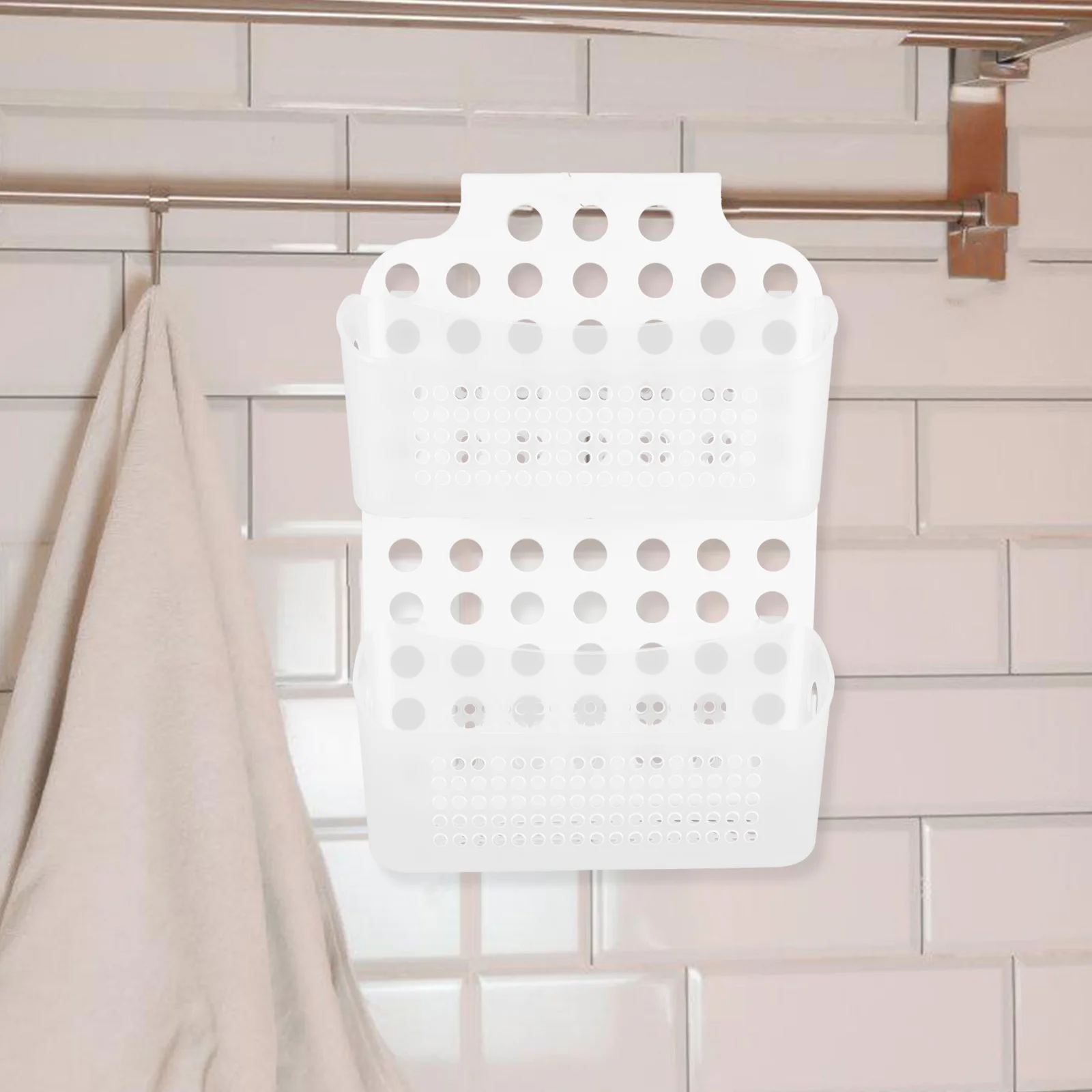 سلة معلقة للحمام بطبقة مزدوجة رف تخزين مثبت على الحائط لمناشف أدوات الزينة بدون منظم تركيب مثقاب