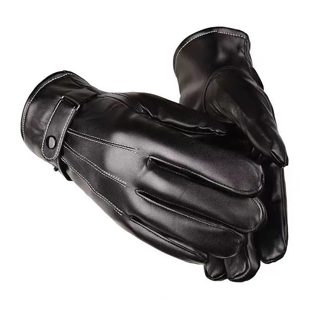 Thickened Plush Leather Gloves Men Touchscreen Gloves Motorcycle Wear Resistant Windproof Insulated Winter Gloves