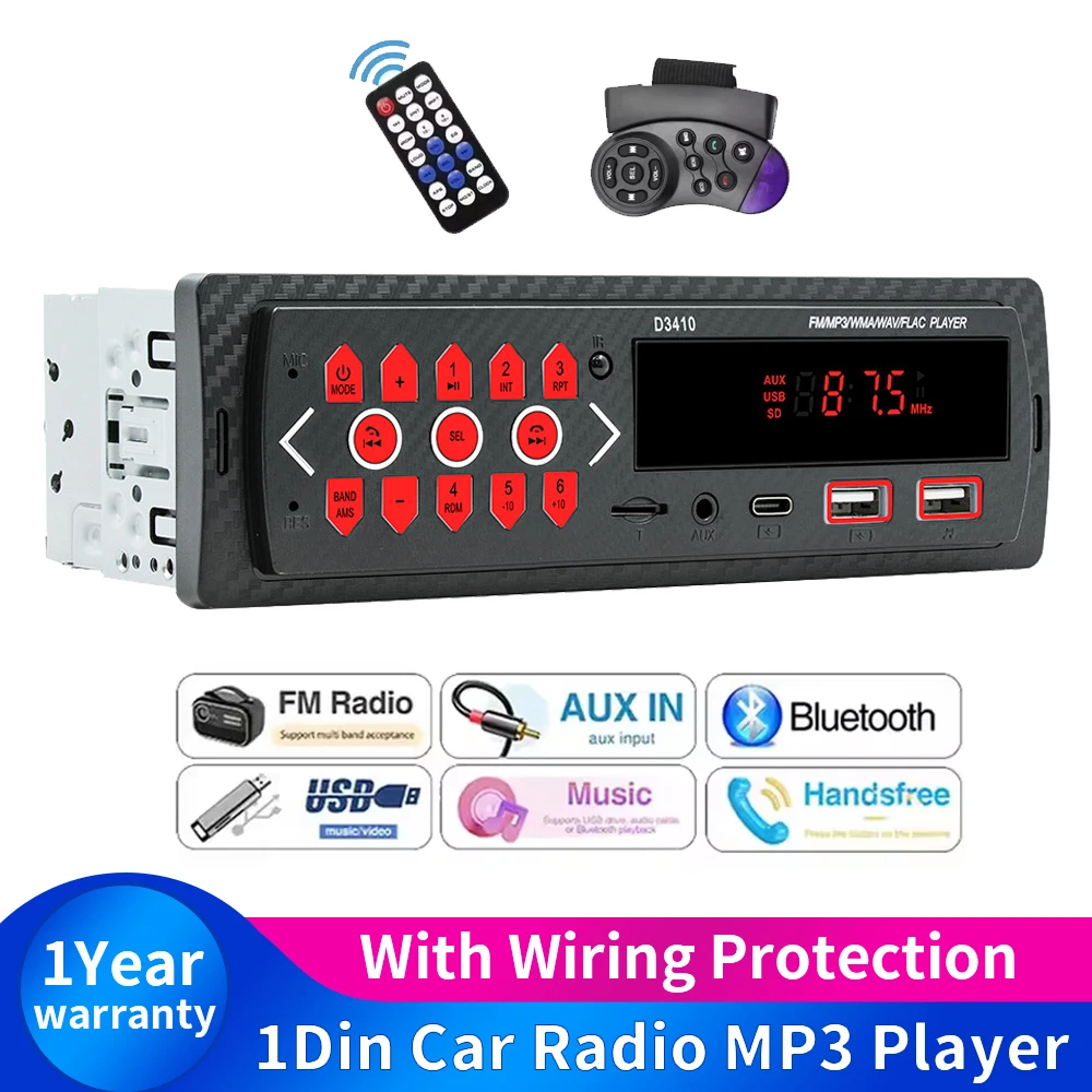 1Din MP3 Autoradio FM USB TF AUX Input Stereo Radio Bluetooth Power Protect 7 color lights Dual USB Multimedia Car Audio