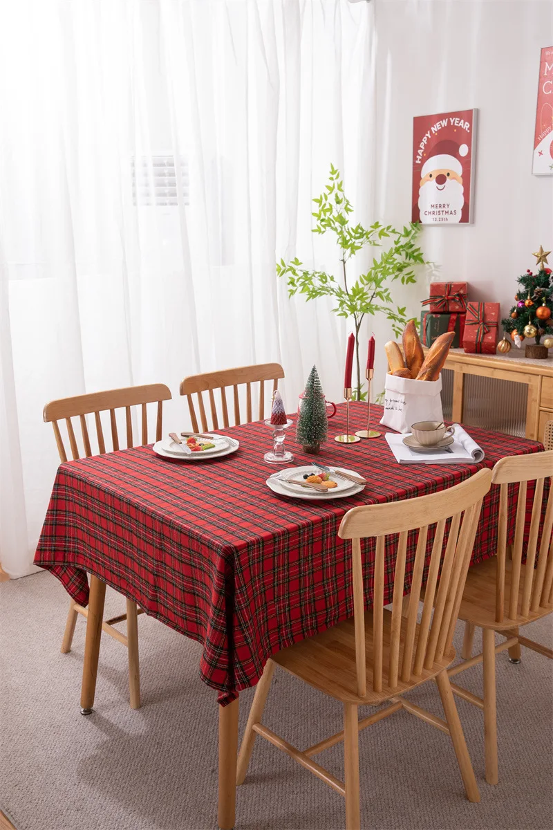 Weihnachtsdekoration, runde Tischdecke, karierte Tischdecke für Neujahr, Familientreffen, Restaurant, Party, Abendessen, Heimdekoration – Detail 29