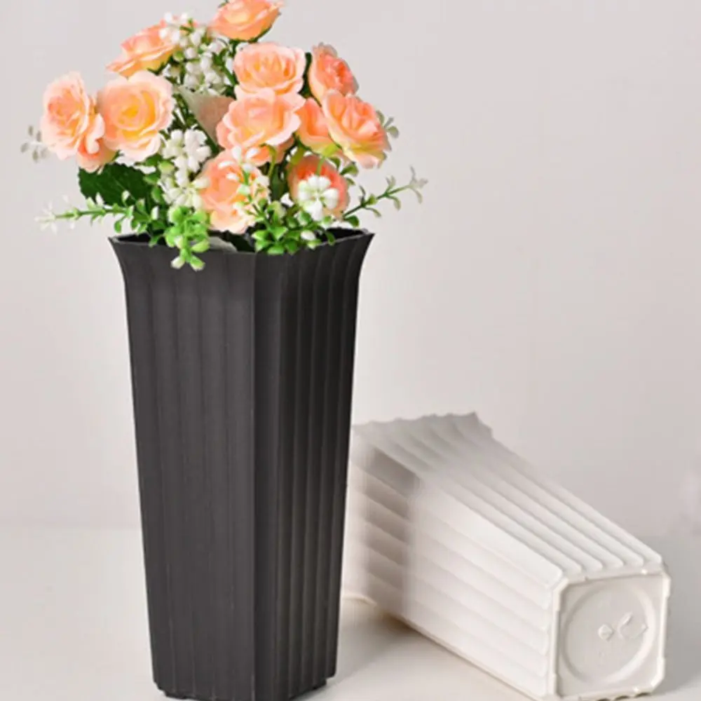 البساطة أسود أبيض زهرة زهرية البلاستيك العمودي المشارب تصميم وعاء النبات الشمال الزخرفية زهرية غرفة المعيشة #5