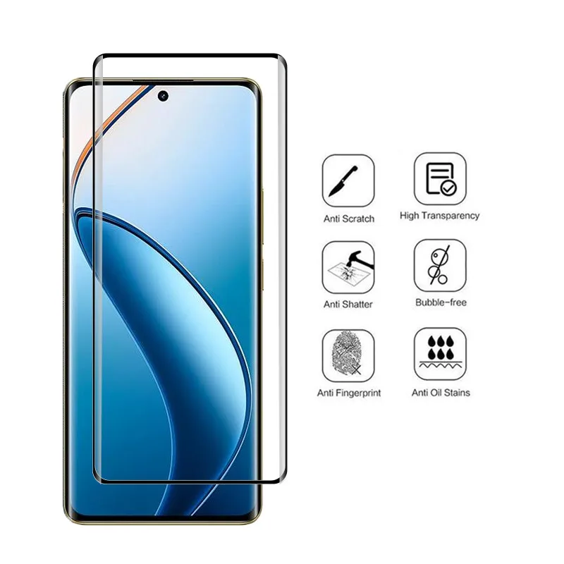 For Realme 12 Pro Plus Tempered Glass 9D Front Film Curved Edge Full Protection For Realme 12 Pro Plus Soft Camera film