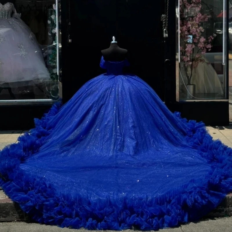 A16991 Real Royal Blue 15th Girl Quinceanea Dresses Beaded Ruffle Edge Puffy Prom Birthday Party Dress Occasion Wear Customized