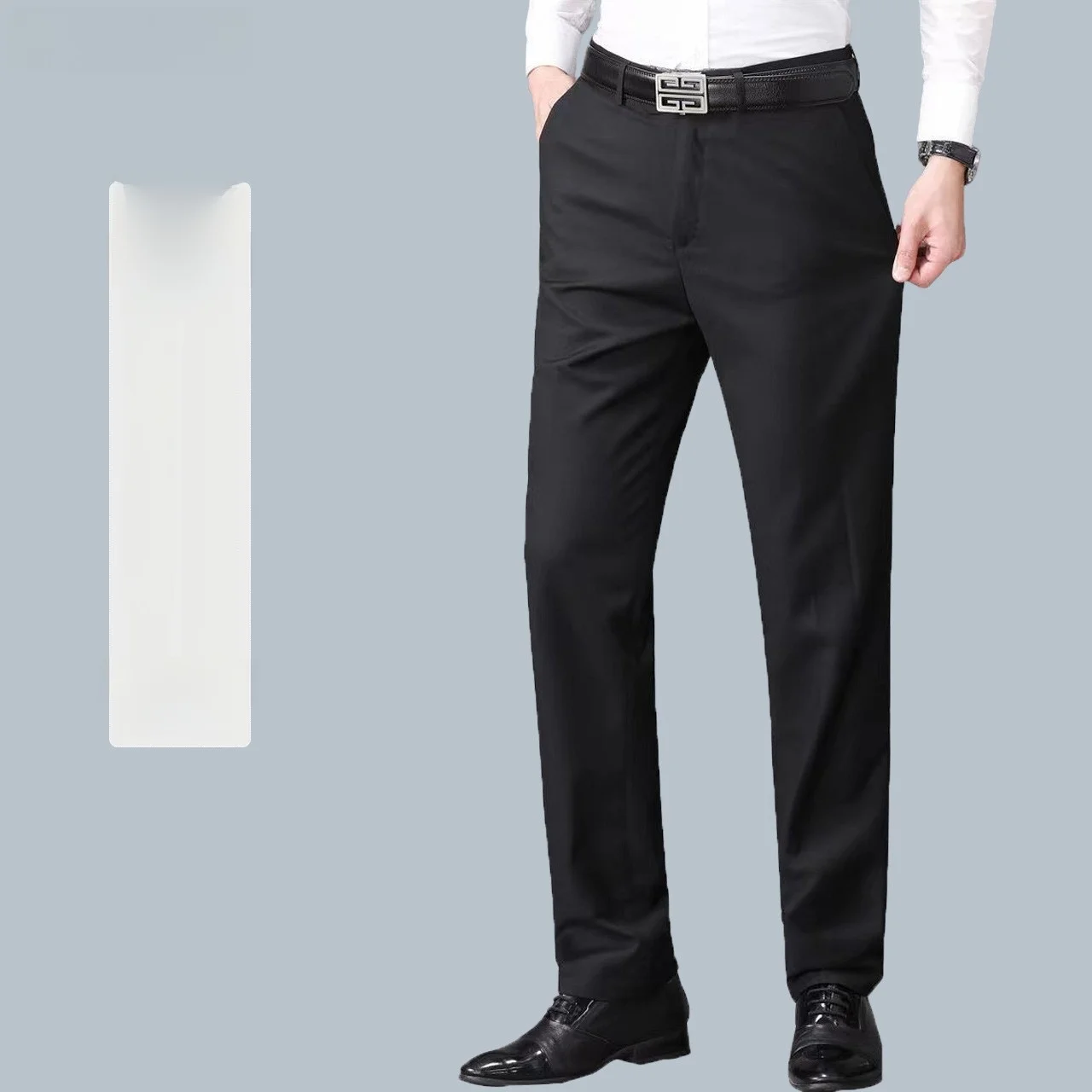 

Bla Slim Fit Men's Casual Suit Pants Thin Spring Summer Straight Leg Trousers for Busin Office PU Material ort Length