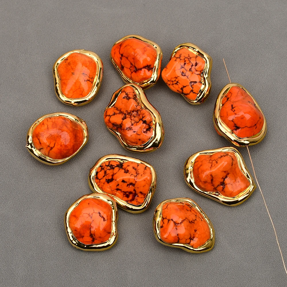 

APDGG Wholesale 10 Pcs Orange Turquoise Gold Plated Freeform Shape Beads Spacer Gold Electroplated Bead For DIY