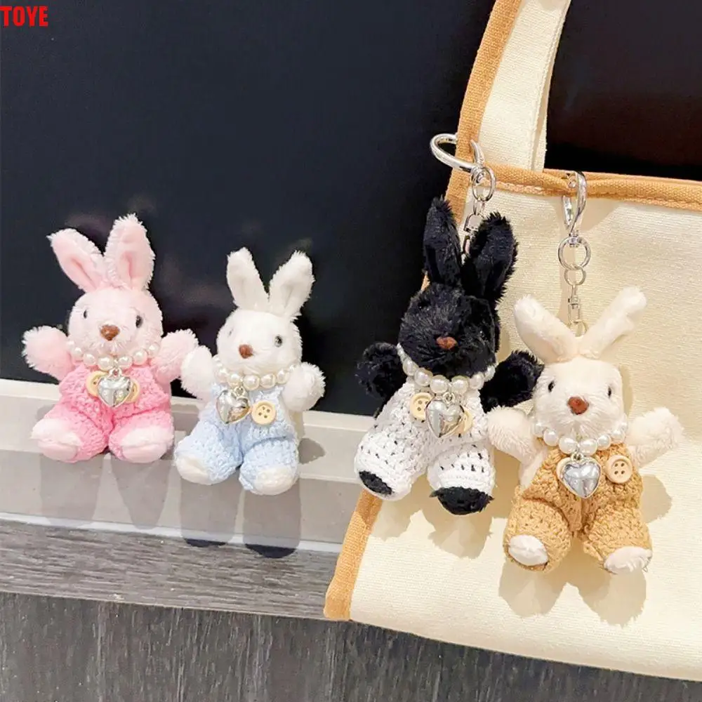 

Pearl Necklace Plush Rabbit Keychain Handmade Sweater Fluffy Bunny Stuffed Toys Pendant Soft Collection Bunny Heart Keyring